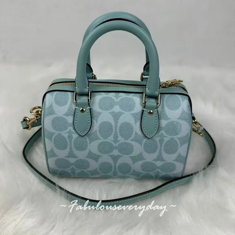 Coach Mini Rowan Crossbody Bag In Signature Canvas/Gold/Light Blue CEY63